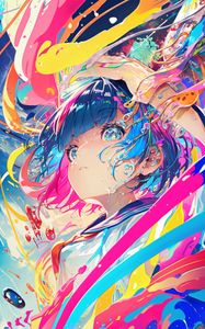 Preview wallpaper girl, paint, splashes, colorful, anime