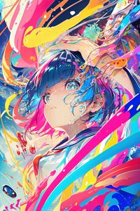 Preview wallpaper girl, paint, splashes, colorful, anime