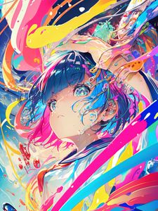 Preview wallpaper girl, paint, splashes, colorful, anime