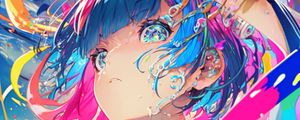Preview wallpaper girl, paint, splashes, colorful, anime