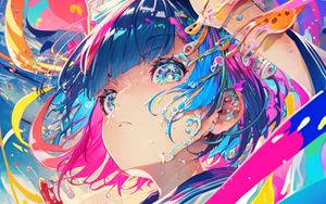 Preview wallpaper girl, paint, splashes, colorful, anime