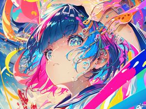 Preview wallpaper girl, paint, splashes, colorful, anime