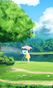 Preview wallpaper girl, painter, nature, landscape, art