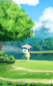 Preview wallpaper girl, painter, nature, landscape, art