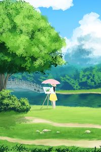 Preview wallpaper girl, painter, nature, landscape, art