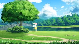 Preview wallpaper girl, painter, nature, landscape, art