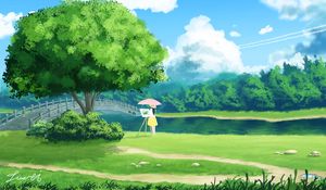 Preview wallpaper girl, painter, nature, landscape, art