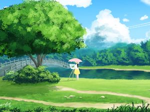 Preview wallpaper girl, painter, nature, landscape, art