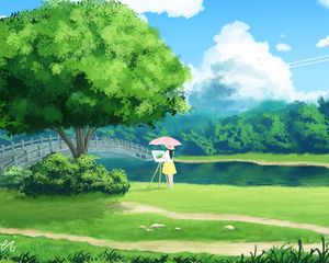 Preview wallpaper girl, painter, nature, landscape, art