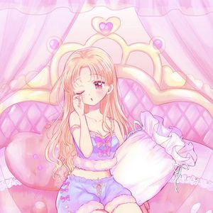 Preview wallpaper girl, pajamas, bed, anime, art