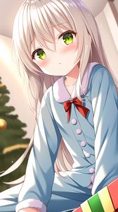 Preview wallpaper girl, pajamas, gift, new year, christmas, anime