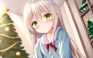 Preview wallpaper girl, pajamas, gift, new year, christmas, anime