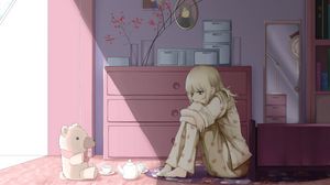 Preview wallpaper girl, pajamas, sad, anime, art, cartoon