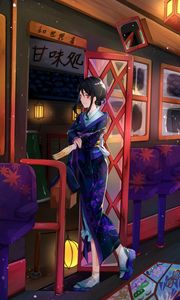 Preview wallpaper girl, paw, kimono, door, anime