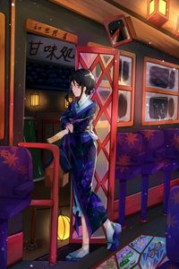 Preview wallpaper girl, paw, kimono, door, anime