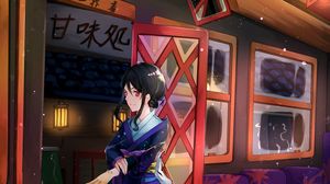 Preview wallpaper girl, paw, kimono, door, anime