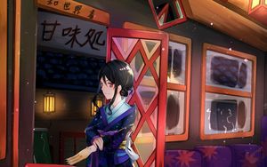 Preview wallpaper girl, paw, kimono, door, anime