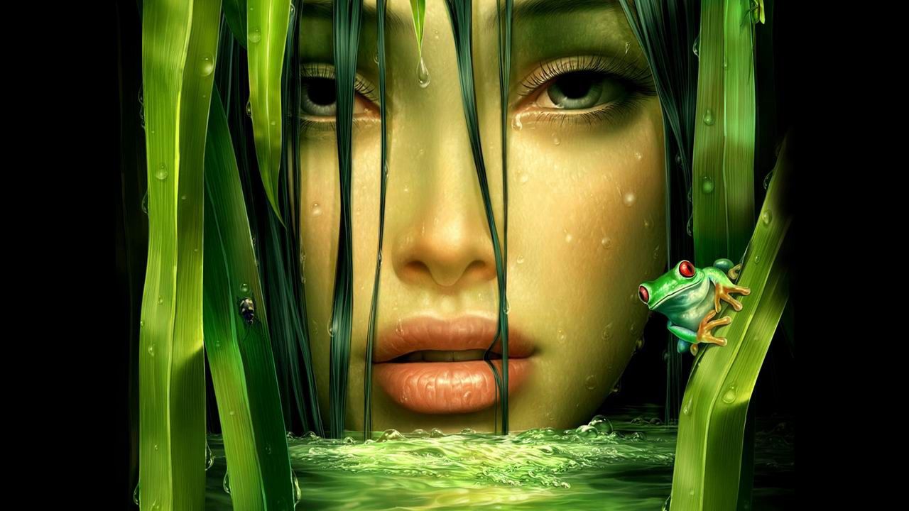 Wallpaper girl, person, frog, water