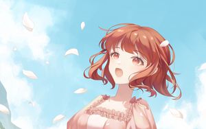Preview wallpaper girl, petals, dress, flowers, anime