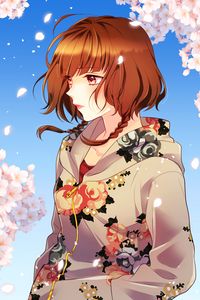 Preview wallpaper girl, petals, wind, anime