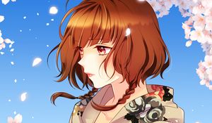 Preview wallpaper girl, petals, wind, anime