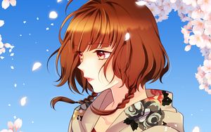 Preview wallpaper girl, petals, wind, anime