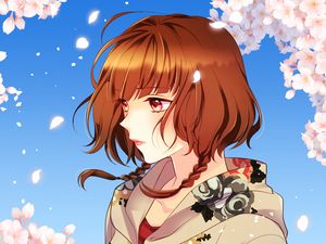 Preview wallpaper girl, petals, wind, anime