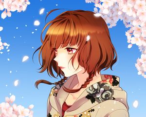 Preview wallpaper girl, petals, wind, anime