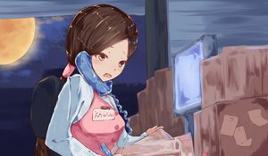 Preview wallpaper girl, phone, art, anime