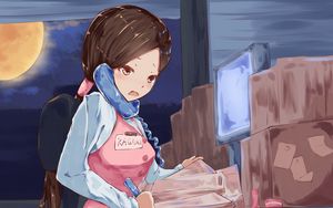 Preview wallpaper girl, phone, art, anime