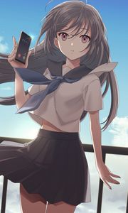 Preview wallpaper girl, phone, hair, anime