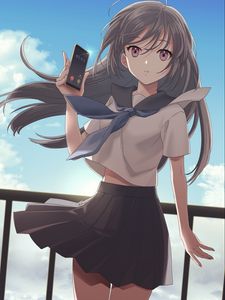 Preview wallpaper girl, phone, hair, anime