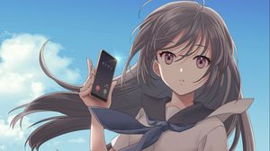 Preview wallpaper girl, phone, hair, anime