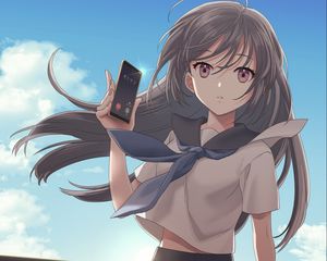 Preview wallpaper girl, phone, hair, anime