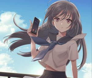 Preview wallpaper girl, phone, hair, anime