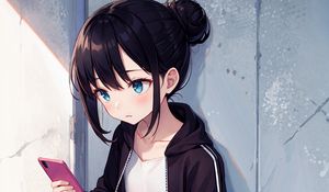 Preview wallpaper girl, phone, shorts, anime, art