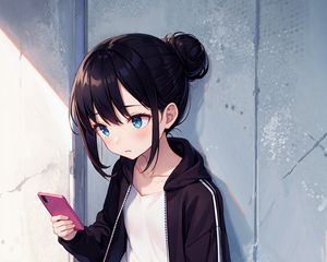 Preview wallpaper girl, phone, shorts, anime, art