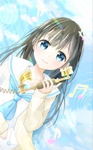 Preview wallpaper girl, phone, smile, tears, anime, art