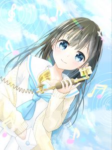 Preview wallpaper girl, phone, smile, tears, anime, art