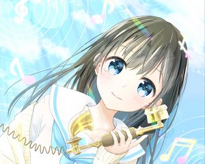 Preview wallpaper girl, phone, smile, tears, anime, art