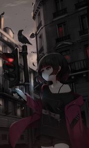 Preview wallpaper girl, phone, street, style, gloomy, anime