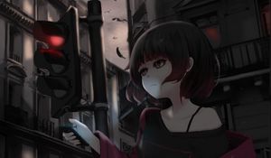 Preview wallpaper girl, phone, street, style, gloomy, anime