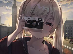 Preview wallpaper girl, photographer, camera, anime