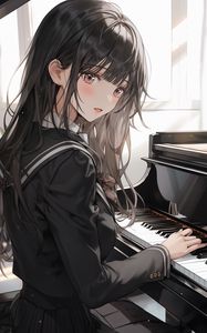 Preview wallpaper girl, piano, keys, anime