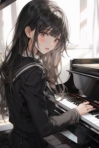 Preview wallpaper girl, piano, keys, anime
