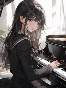 Preview wallpaper girl, piano, keys, anime