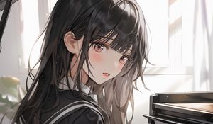 Preview wallpaper girl, piano, keys, anime