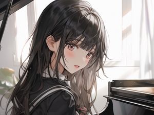 Preview wallpaper girl, piano, keys, anime