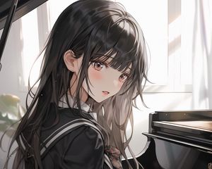 Preview wallpaper girl, piano, keys, anime