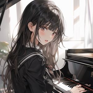 Preview wallpaper girl, piano, keys, anime